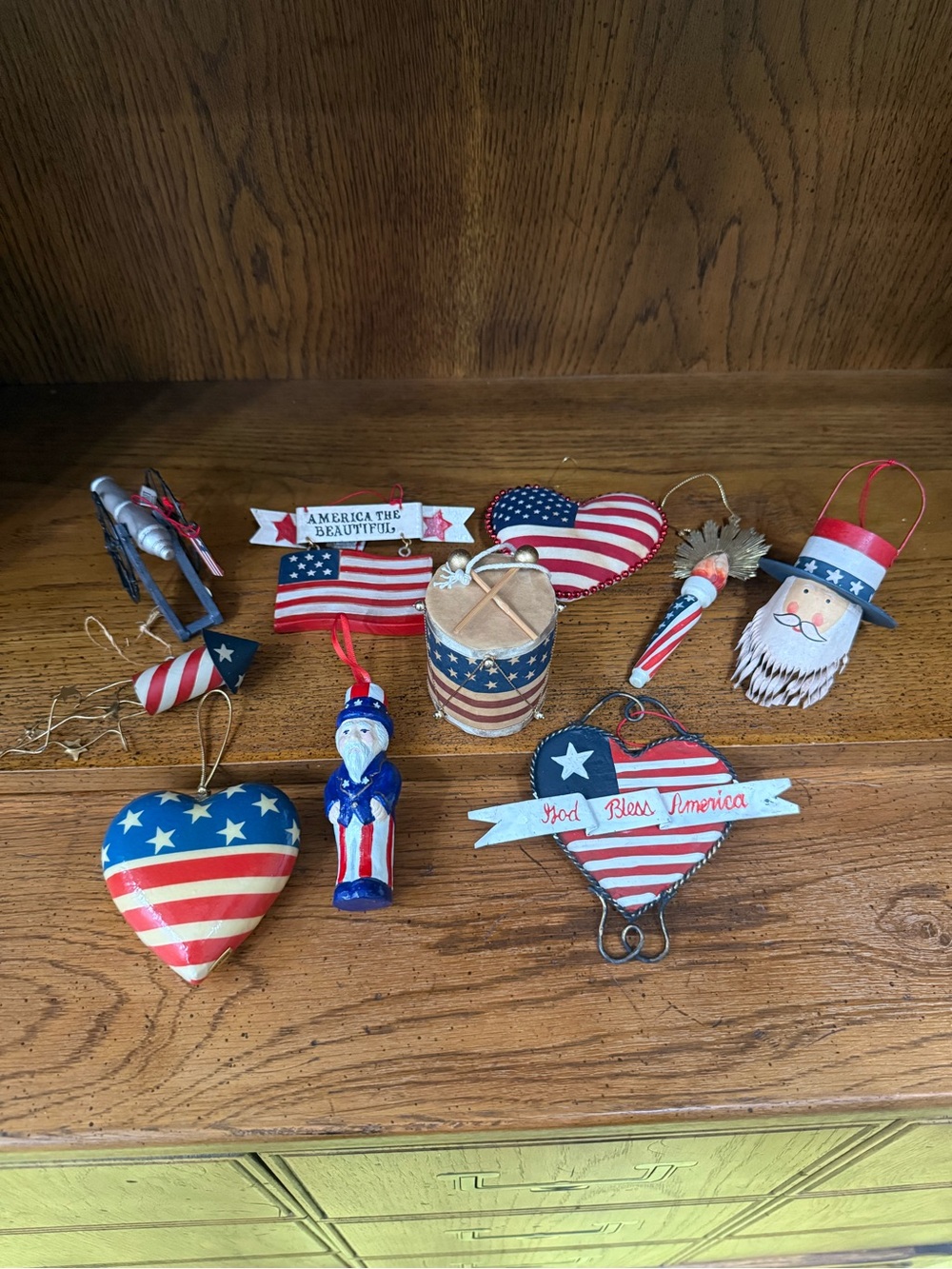 Lot of 10 Patriotic Americana Holiday Ornaments - Red, White & Blue